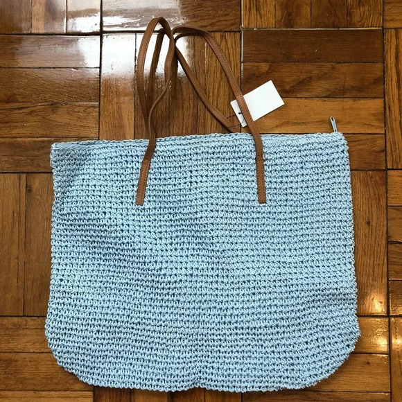H&M Baby blue summer straw style hand bag - Picture 5 of 16